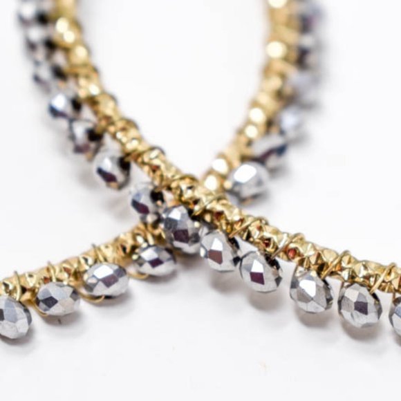 Thin Wired Hematite Gray Crystal Beads Earrings - Picture 12 of 12